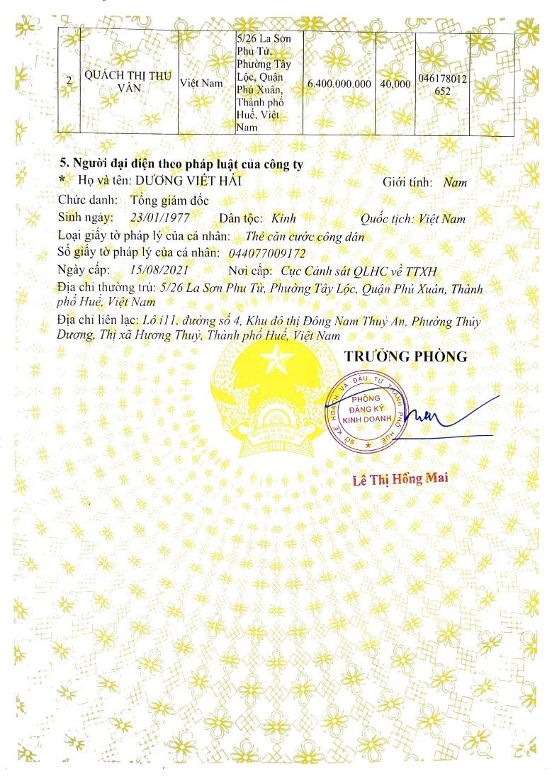 Hồ sơ người đại diện pháp luật