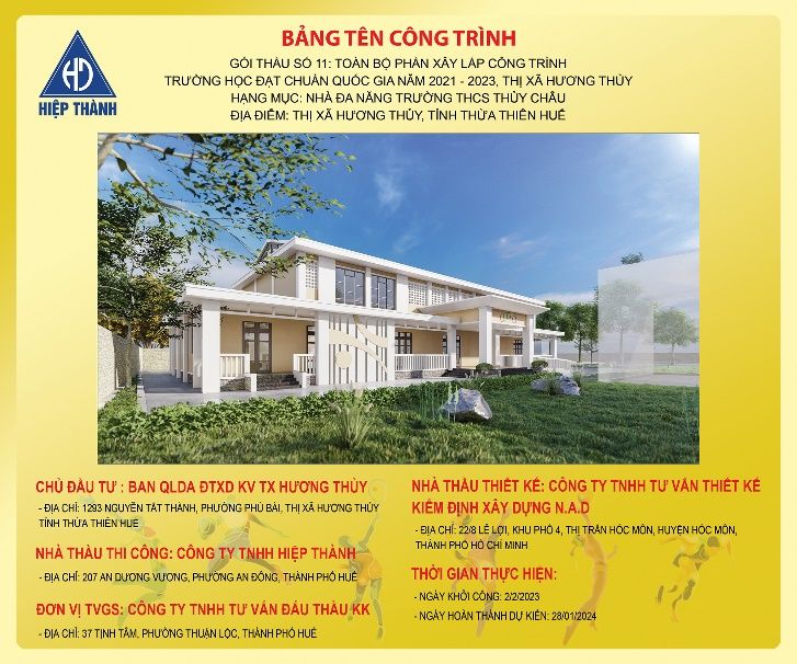 Bảng tên công trình trường học Hương Thủy